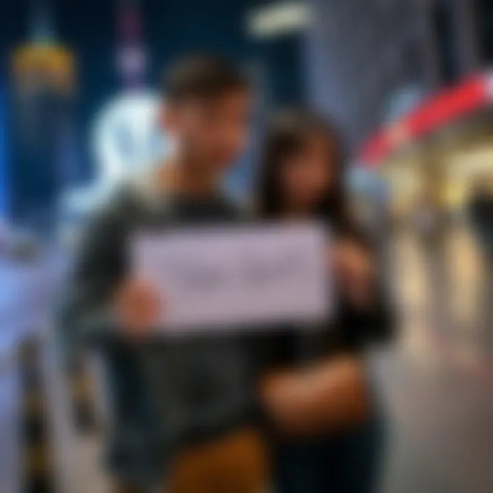 A couple shows a fake Team Spirit autograph photo, looking disappointed outside the TI11 arena in Shanghai.
