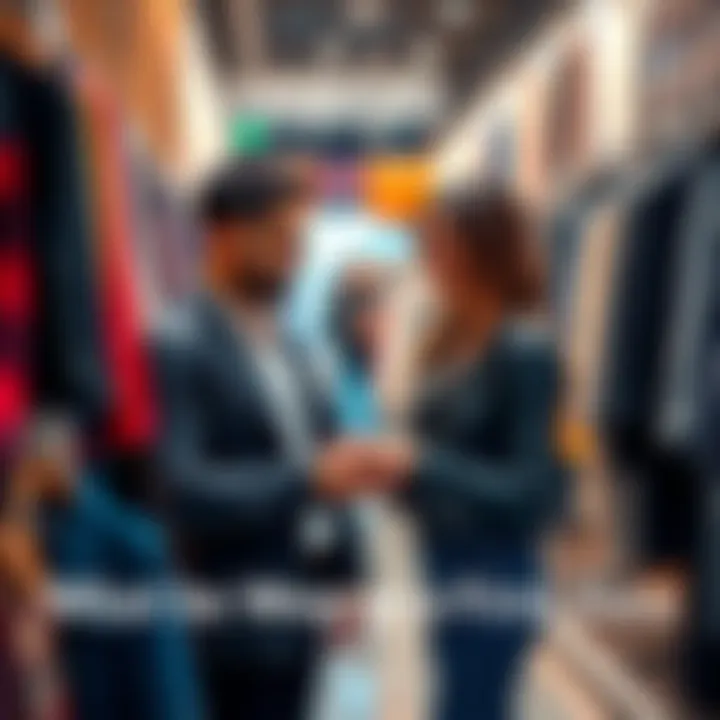 A couple looking at clothes together, discussing outfit choices for a first date in a clothing store.