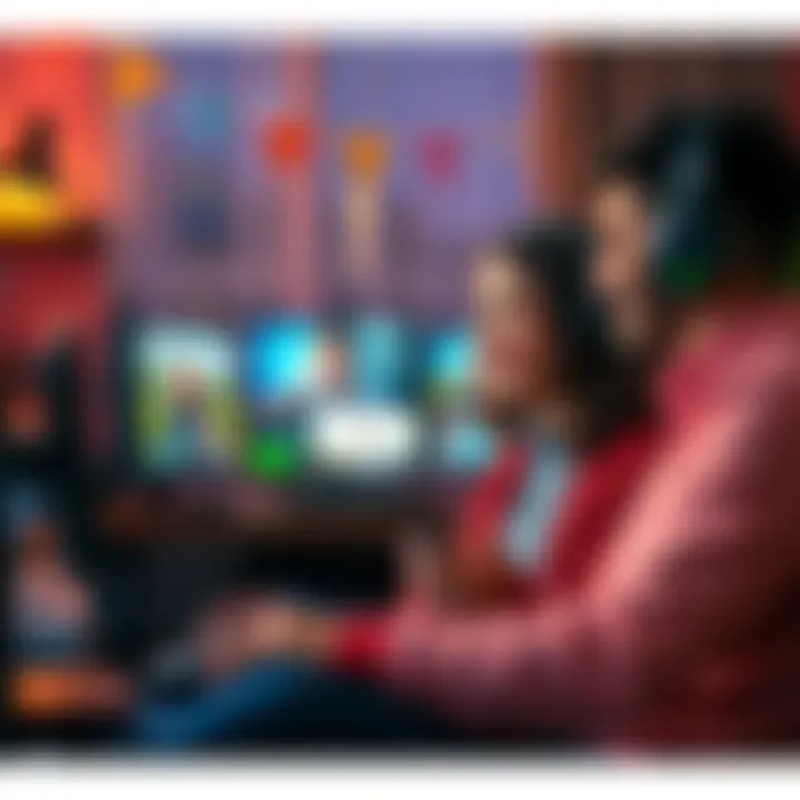 A couple video calling while playing a game on their computers, enjoying cross-platform fun from different locations