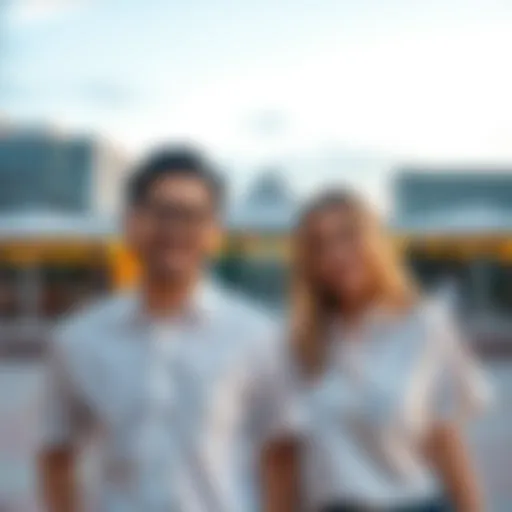 A couple wearing matching shirts, smiling and posing together in an outdoor setting, showcasing the matching fashion trend.