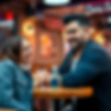 A smiling couple enjoying a casual date at a café, engaging in conversation