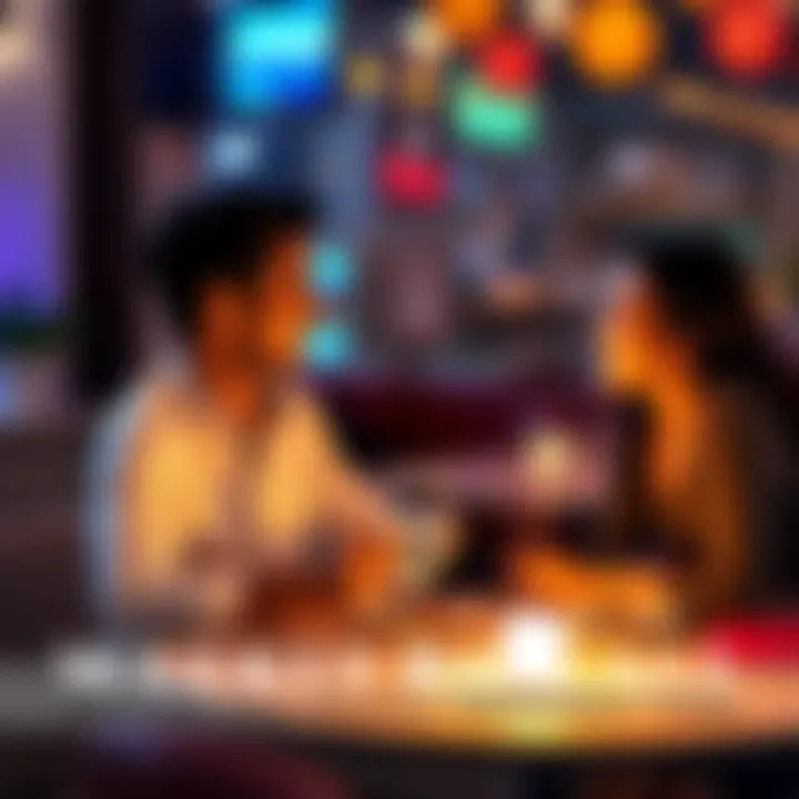 A happy couple enjoying a romantic dinner, discussing their relationship goals.