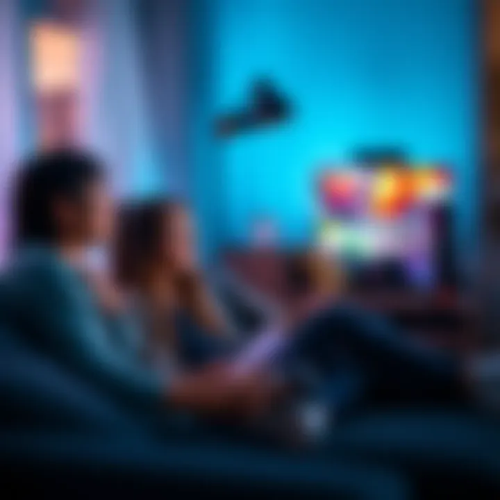 Couple Playing Video Games Together A couple sits on a couch, playing video games. The boyfriend is focused on the screen while the girlfriend offers suggestions and watches closely. They enjoy a cozy gaming atmosphere with snacks aroun...