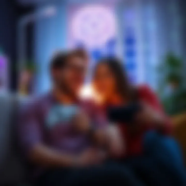 A couple enjoys playing multiplayer game on Xbox Series X, sharing laughter and teamwork at home.