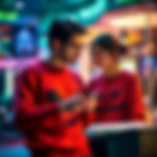 A couple searching for a Saga-inspired sweater for Halloween costumes, browsing through various clothing options online.