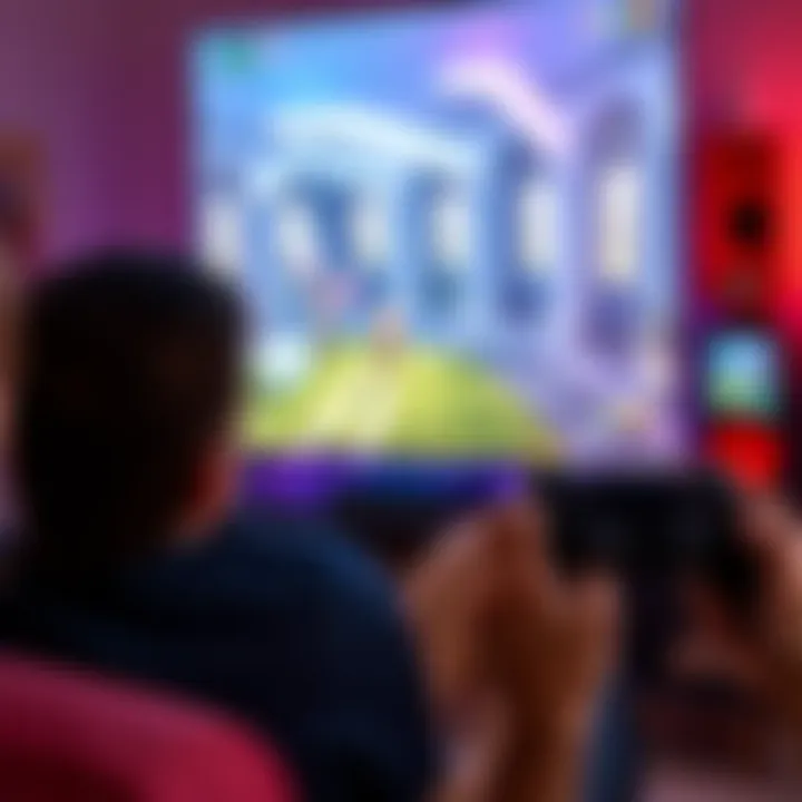 A couple enjoying a split screen shooter game on a PS4 console