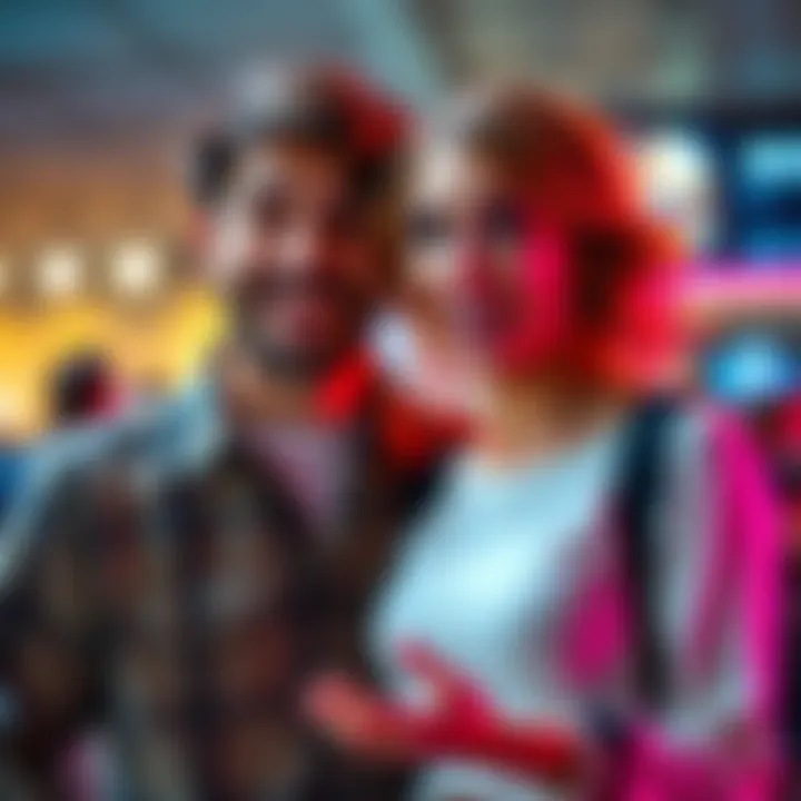 A man and woman share a surprised and joyful moment together, expressing unexpected romantic feelings