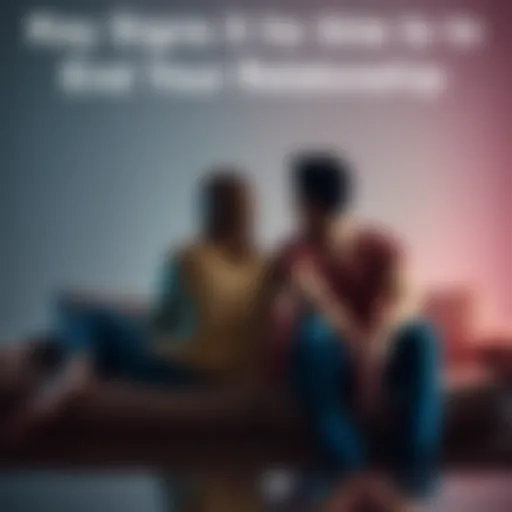A couple sitting on a couch with a visible distance between them, both looking upset and contemplating their relationship.