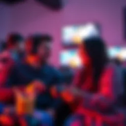 A couple enjoying a video game date, smiling and engaged with the screen, surrounded by snacks and drinks.