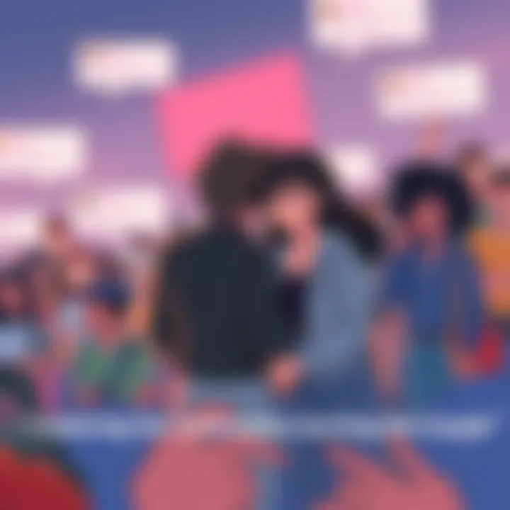 A couple standing together looking upset, surrounded by negative comments and reactions from a crowd in a webtoon style illustration.