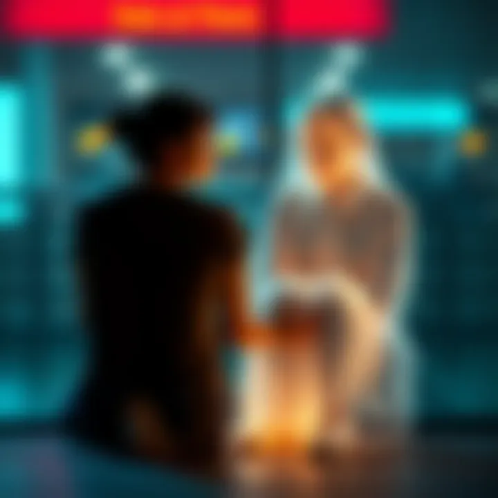A couple sitting together, one person is a translucent ghost, illustrating the concept of dating a spirit.