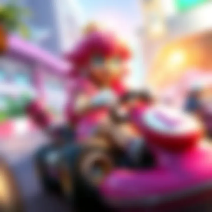 Courtney Lin voicing Princess Peach in a vibrant Mario Kart scene