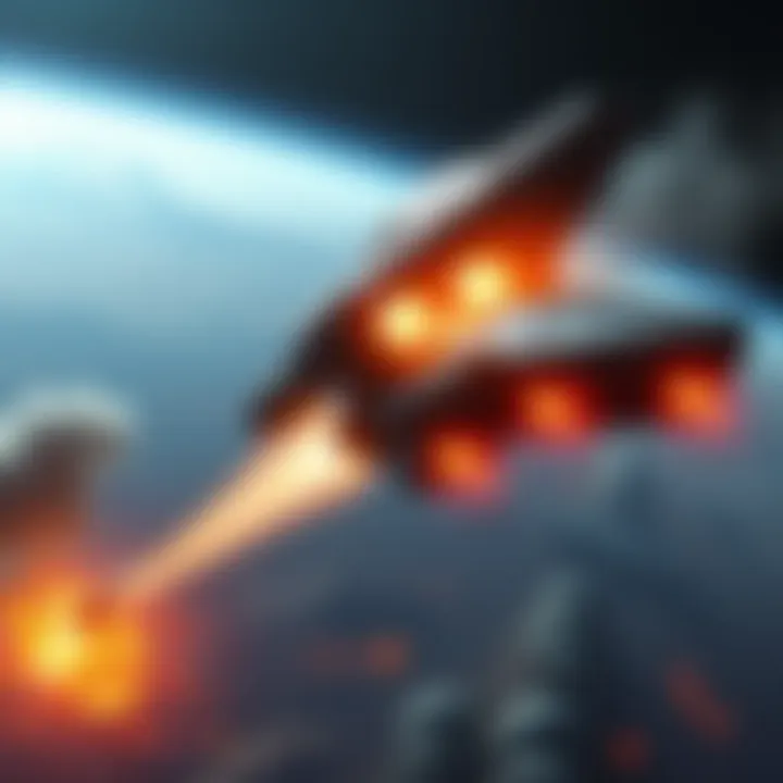 A Covenant spaceship fires on the surface of Reach, showcasing their destructive campaign against humanity.