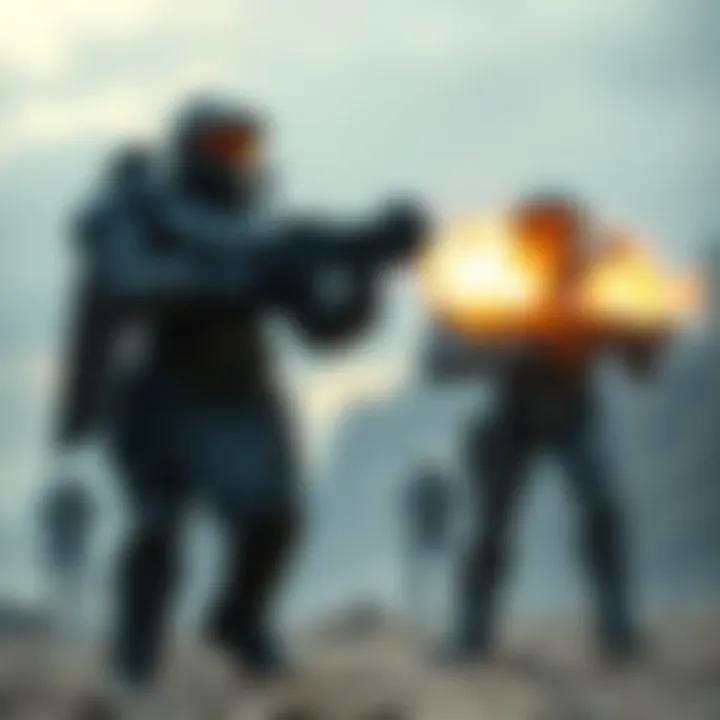 Covenant Ship Armor vs UNSC Armor Comparison of Covenant nanolathe armor and UNSC titanium AAA armor in a battle scene, showing their durability against nuclear blasts.