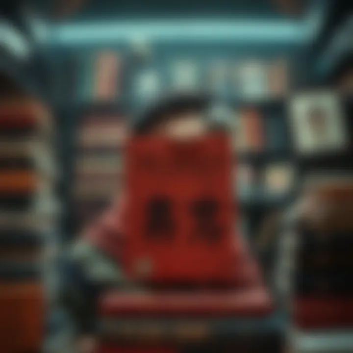 Collector eagerly awaiting a rare English edition of Mr. Arashi's Amazing Freak Show by Suehiro Maruo, surrounded by books