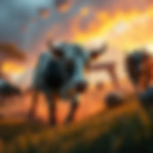 A cow charging towards a dugbog in a vibrant game setting