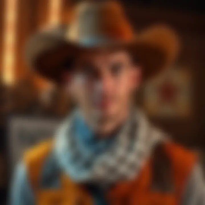 A person wearing a cowboy hat and western attire, showcasing different outfit options that complement cowboy headgear.