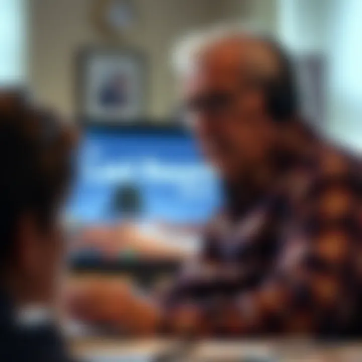 A 70-year-old coworker with a virtual background depicting the Last Resort during a Zoom call, catching the attention of other participants