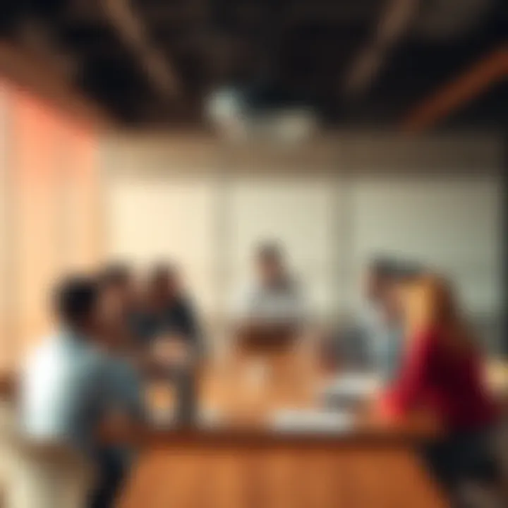 Coworkers in a meeting A group of coworkers sitting around a table in a meeting, some engaged while others appear distracted, showcasing team dynamics and productivity challenges.