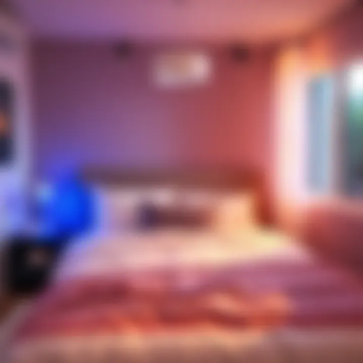 A cozy bedroom setup with soft lighting, fluffy pillows, and a comfortable bed, reflecting efforts to improve sleep quality.