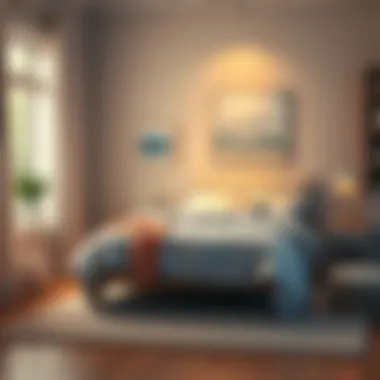 A peaceful bedroom with soft lighting, a neatly made bed, and calming decor, creating a serene atmosphere for quality sleep.
