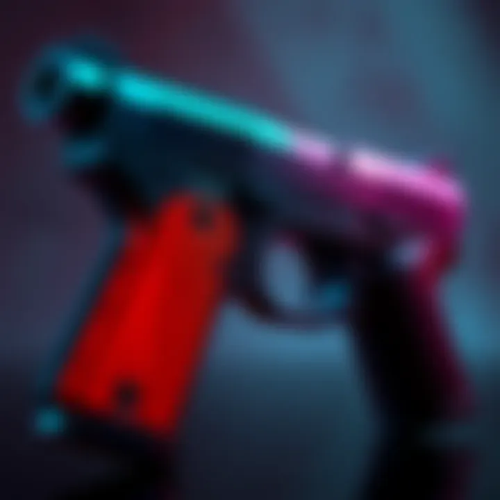 A close-up view of Cozy Cassidy's gun showcasing its sleek and minimalist design, highlighting its appealing aesthetics, with a simple background for emphasis.