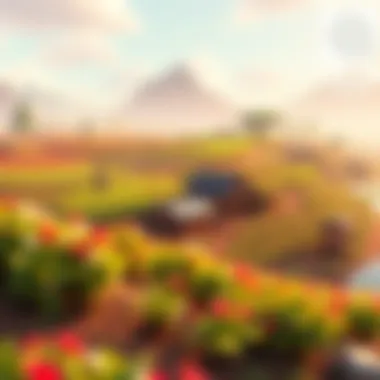 A peaceful landscape featuring a character tending to crops and exploring a colorful island environment in the game Summer in Mara.