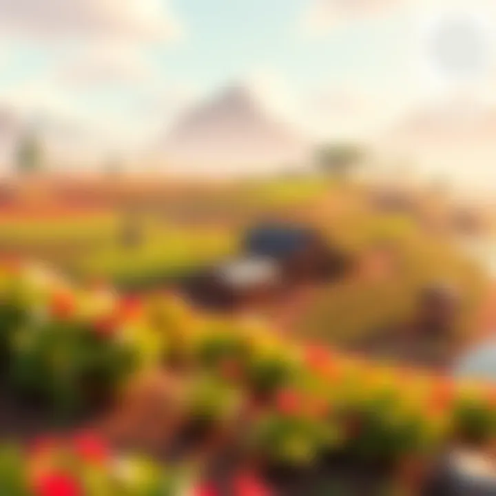 A peaceful landscape featuring a character tending to crops and exploring a colorful island environment in the game Summer in Mara.