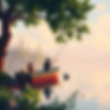 Cozy Fishing Scene A pixel art style scene depicting a peaceful fishing setup by a serene lake with a character fishing from a small boat