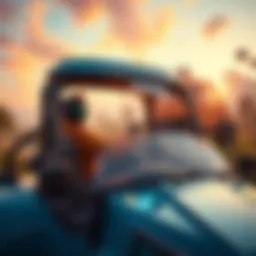 A colorful scene showing a player comfortably operating a large vehicle in a serene environment, representing cozy gameplay.