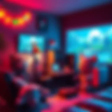 A warm and inviting scene of a gaming setup with a computer, snacks, and plush toys, showing a relaxed atmosphere perfect for long gaming sessions.