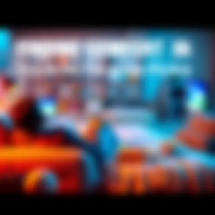A person playing a calming video game on a comfy couch with snacks and soft lighting in the background