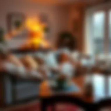 A warm living room with a comfortable couch, soft blankets, and a cup of tea on a table, reflecting on moments of comfort.