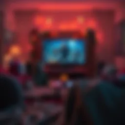 A cozy room with soft lighting, featuring a gaming setup where a player interacts with zombie characters on screen, surrounded by comforting decor and horror elements like spooky candles and plush toy...