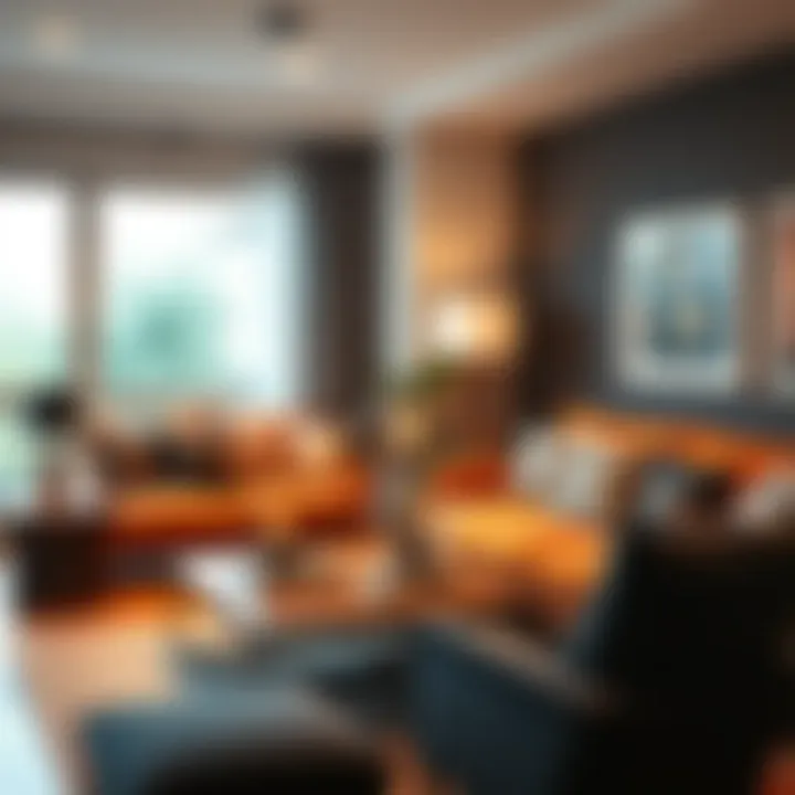 A stylish living room featuring a unique decorative lamp, highlighting personal decor choices and warmth in the space.