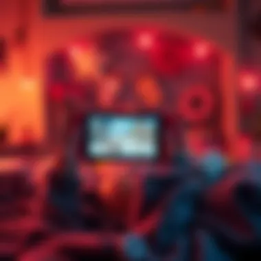 A person playing a cozy game on a Nintendo Switch, surrounded by a warm and inviting environment with soft lighting and snacks.