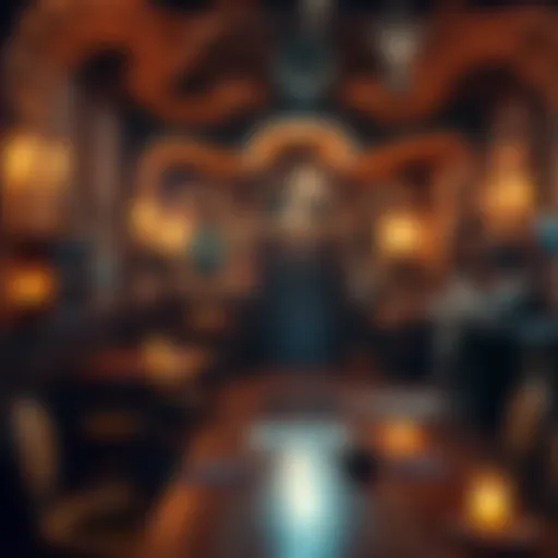 A transformed room featuring a tavern theme with rustic decor, wooden tables, and atmospheric lighting, creating a welcoming space for D&D sessions.