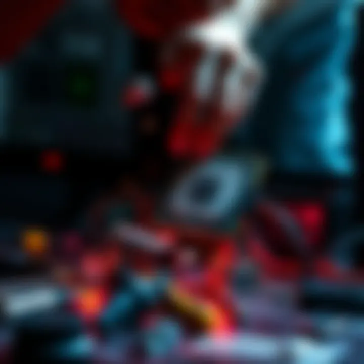 CPU Upgrade Mishap A person struggling to detach a CPU from a cooler, with tools scattered around