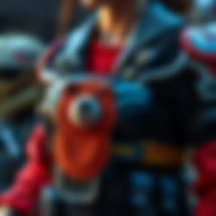 A close-up of a CQB cosplay outfit featuring missing shoulder and chest components, with Daisy's bear integrated into the design, showcasing creative solutions for cosplay challenges.