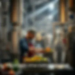 A brewer working on a craft beer project in a brewery, surrounded by equipment and ingredients.