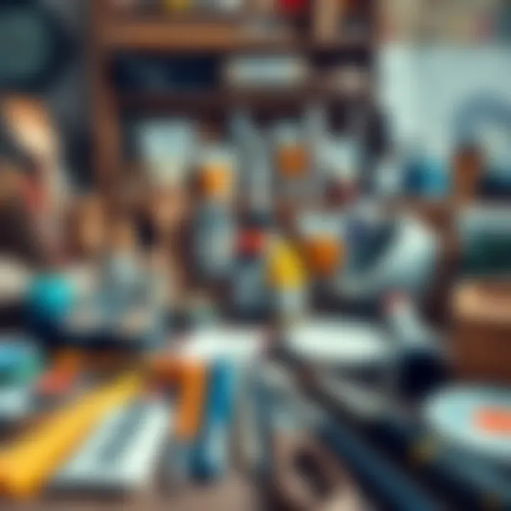 Craft Supplies and Tools Various craft supplies including paints, brushes, and materials displayed on a table