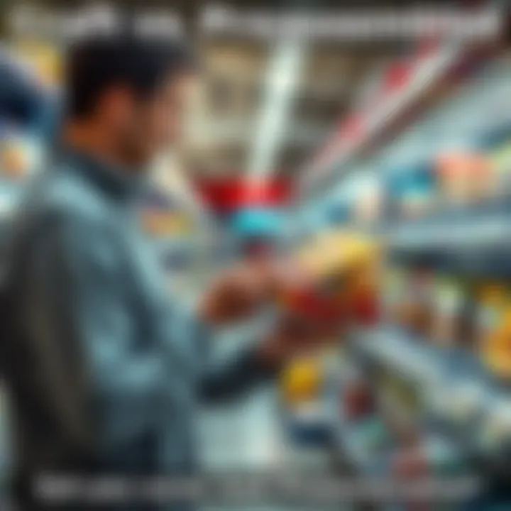 A person comparing a hand-crafted item and a packaged product in a store aisle