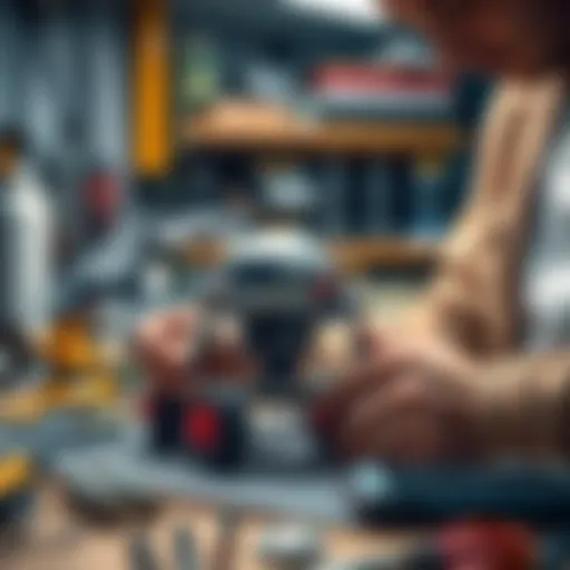 A person assembling a small DIY robot with tools and parts on a workbench