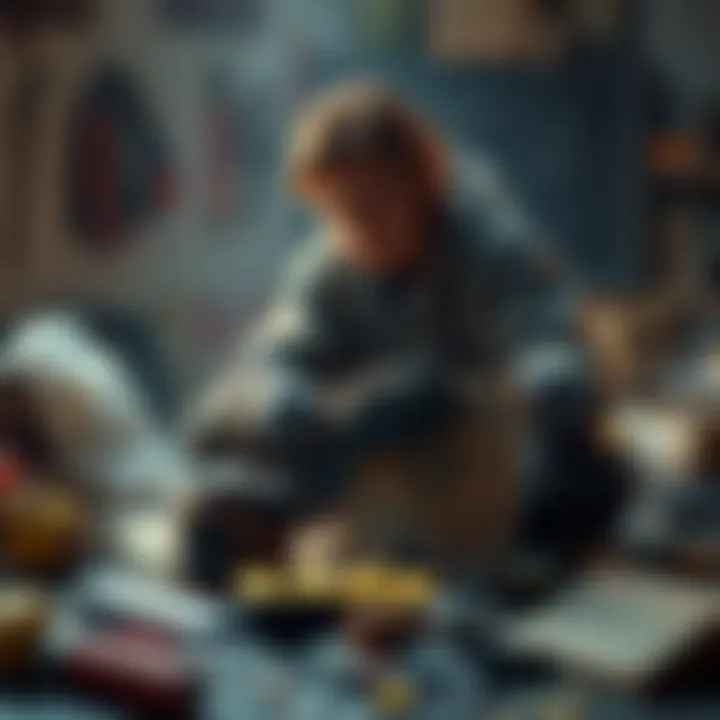 A player dismantling an item to learn crafting skills, with tools and materials scattered around.