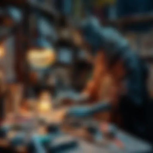 An artist working on a detailed Undying figure, showcasing tools and materials involved in the creation process.