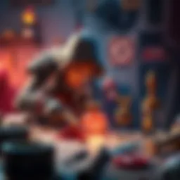 Player crafting items like Hellfire Mail and Buildup Boost in Qurious Crafting, showcasing tools and materials used for special crafting techniques.