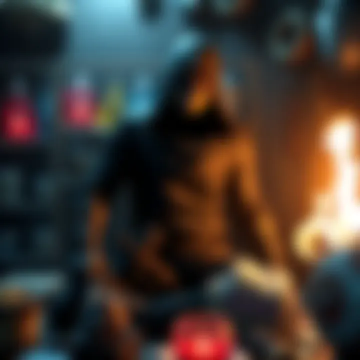 A character from Shadow game surrounded by crafting materials and upgrade options, highlighting flaws in the upgrade system.