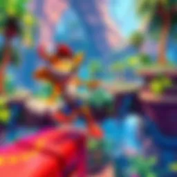 Classic gaming nostalgia with Crash Bandicoot A colorful scene featuring Crash Bandicoot jumping on platforms in a vibrant jungle environment