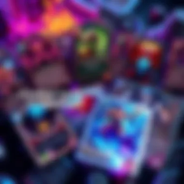 A visual representation of gaming cards with various designs and abilities, showcasing how they are used in gameplay.