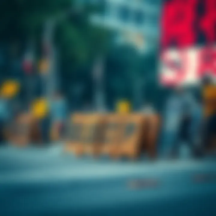 A group of people setting up a blockade with wooden barriers and signs, demonstrating various strategies in action.